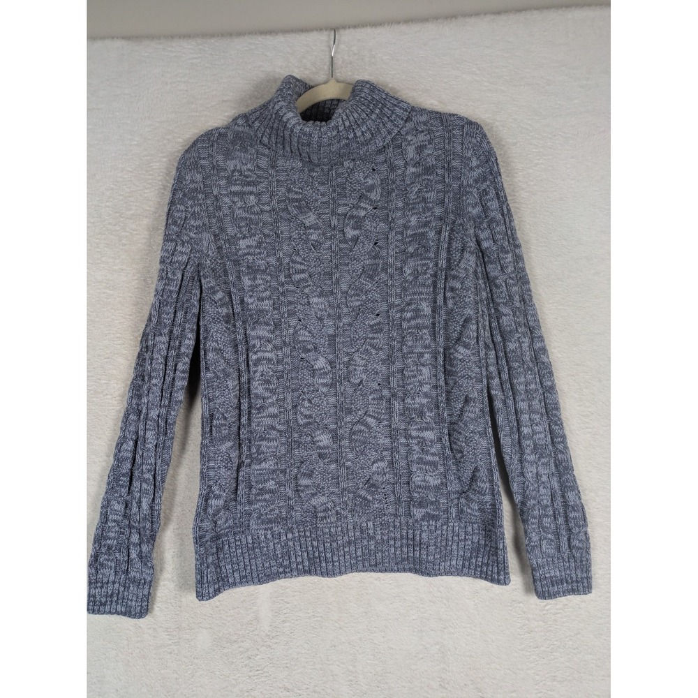Croft & Barrow Sweater Women's M Blue Gray Cable Knit Mock Neck Marled Chunky